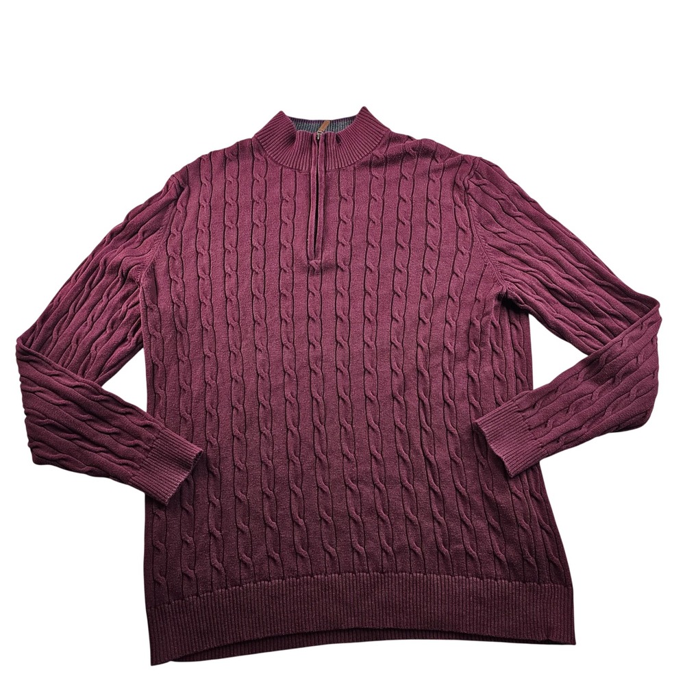 Club Room Mock Neck Sweater‎ Men's XL Burgundy Cable Knit 1/4 Zip Casual